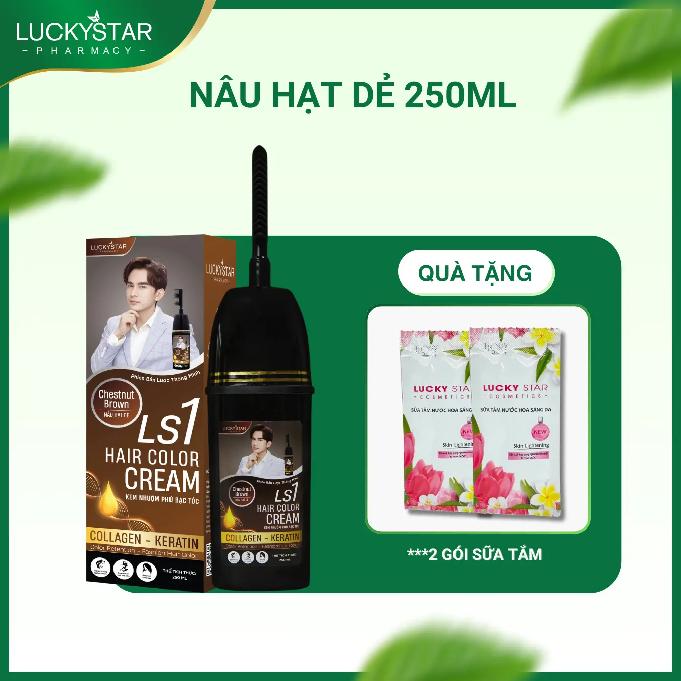[ TẶNG SỮA TẮM ] Kem Nhuộm Nâu Hạt Dẻ Lucky Star Chai Lược - Nhuộm tóc Đổi màu tóc Nam Nữ