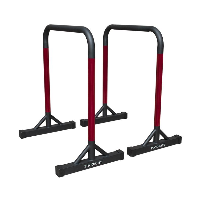 Xà kép Parallettes Dip cao 90cm, Pocorrys PAD-05, Màu đen sọc đỏ
