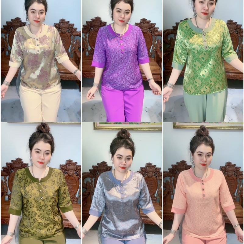  Bộ CỔ TRÒN GẤM thiết kế trung niên tặng Mẹ tặng Bà sang trọng bộ gồm áo và quần. 