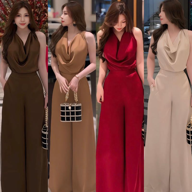  sét áo cổ đổ sát nách quần ống suôn lụa tô châu cao cấp -women 