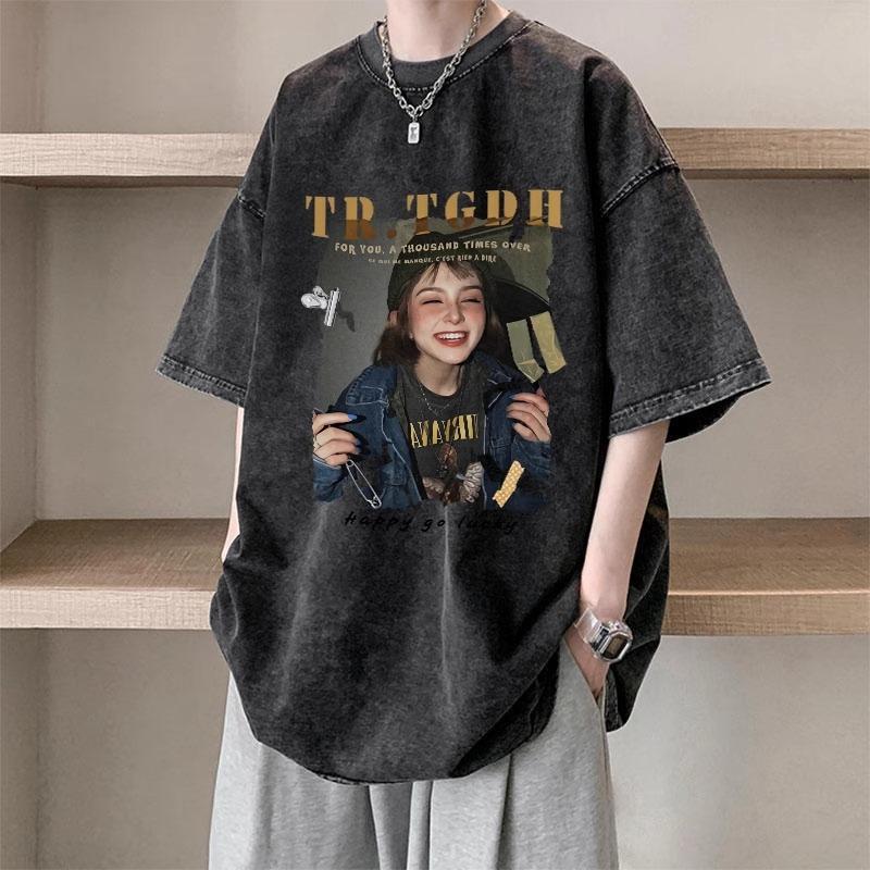 Product Introduction of ANDREA cotton nguyên chất mùa hè 2024 phong cách mới giặt đau khổ đa năng thời trang phong cách Hàn Quốc hợp thời trang rộng rãi cho nam nữ áo thun ngắn tay in hình học sinh cao cấp 18