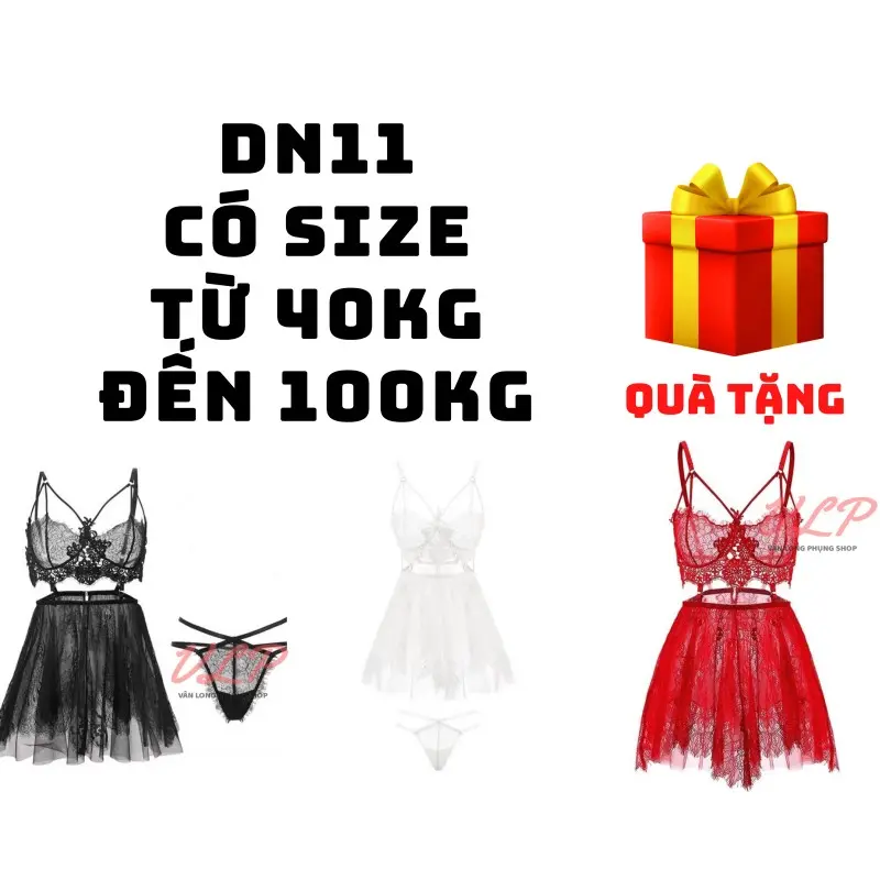 [CÓ BIGSIZE ĐẾN 100KG]_DN11_Váy ngủ ren CÓ GỌNG HOẶC KHÔNG GỌNG Black