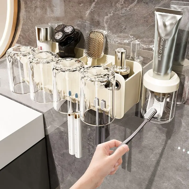 Giá Để Bàn Chải Đánh Răng, Không Cần Đục Lỗ, Cốc Súc Miệng, Treo Tường, Hộp Đựng Đồ Treo Tường Phòng Tắm, Bộ Cốc Đánh Răng Đựng Bàn Chải 1