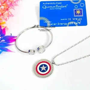 1 SET Kalung Sehat Quantum Pendant Titanium Pria & Wanita Motif MARVEL Bisa Bayar Di Tempat Hitam Liontin Perhiasan
