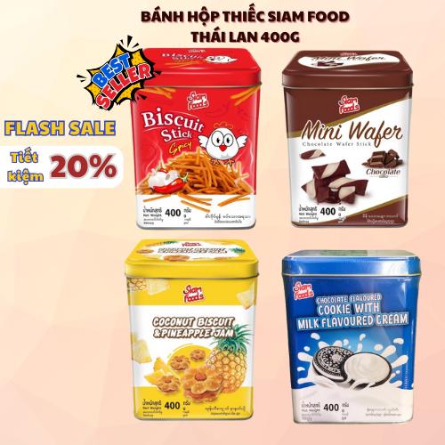 Bánh Quy Siam Thái Lan Nhân Mứt, Que Gà Cay, Bánh Gấu Socola, Kem Sữa Nhiều Vị Hộp Thiếc 400g