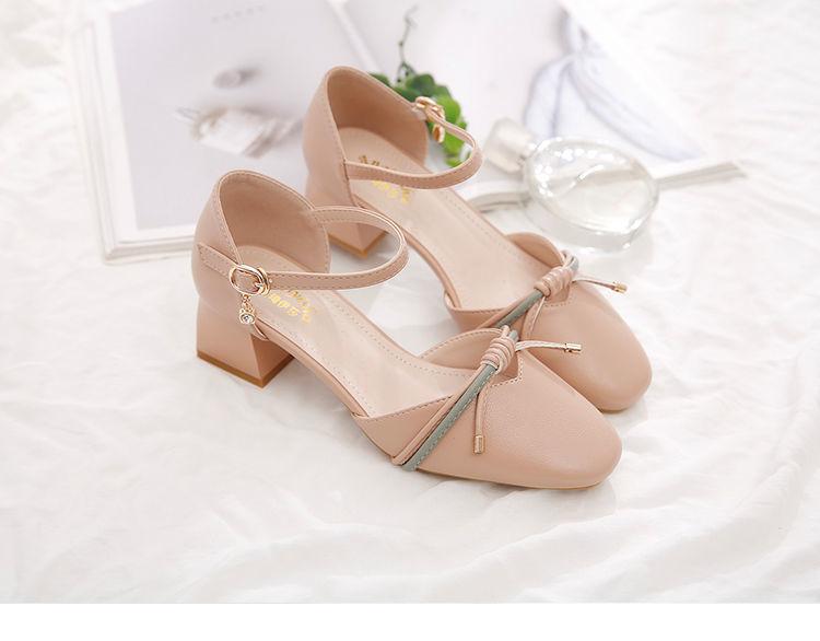 Product Introduction of Toe Box Shoes Women's High Heels Mid Heel Summer Chunky Heel Square Toe Hollowed Sandals Buckle All-Match Shallow Mouth Low Heel Shoes 10