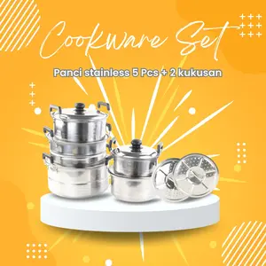 COD TERMURAH Panci Set Steamer / Kukus Dandang 5 Susun Tingkat Sauce Pan Tutup Stainless Steel