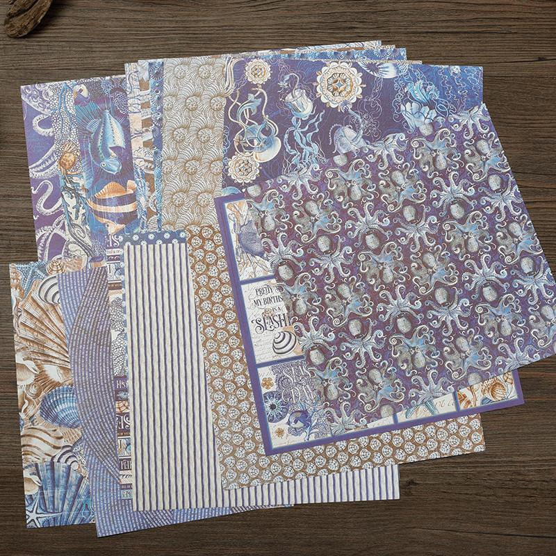Product Introduction of 16sheets Marine Life Themed Vintage Material Paper, Retro Handbook Background Paper, DIY Decoration For Scrapbooking & Journal Making 10