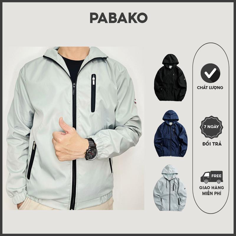 KG05 Áo khoác gió nam có nón cán dù 2 lớp FREE SHIP có 3 màu 4 size M L XL 2XL Menswear Tay Dài Đen Jacket aokhoac nam