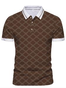 Men's All Over Print Contrast Trim  Button Front Half Placket Polo Shirt, Regular Fit Casual Comfy Breathable Short Sleeve Collared Top for Summer, Fashion Men's Clothes for Daily Wear