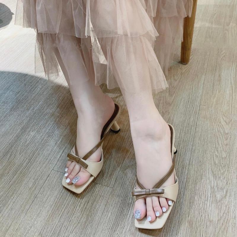 Giày cao gót Nơ gót mảnh  Cao 5CM và Cao 7CM phối màu Đơn giản, nhẹ nhàng Giày Bánh Bèo mã DepKK DéP Shoes Nữ caogotnu giay