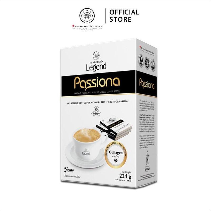 Trung Nguyên Legend Coffee Cà phê sữa hòa tan Passiona 4in1 Hộp 14 sticks x 16 gr - Bổ sung collagen phù hợp cho Phụ Nữ latte Cafe passion coffee pasion colagen legen giam can