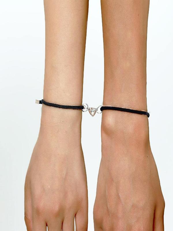 Simple Heart Charm Adjustable Bracelets, Couple's Matching Bracelets, Casual Jewelry for Party, Daily Clothing Decor, Trendy All-match & Exquisite Jewelry for Valentine's Day Gift 2