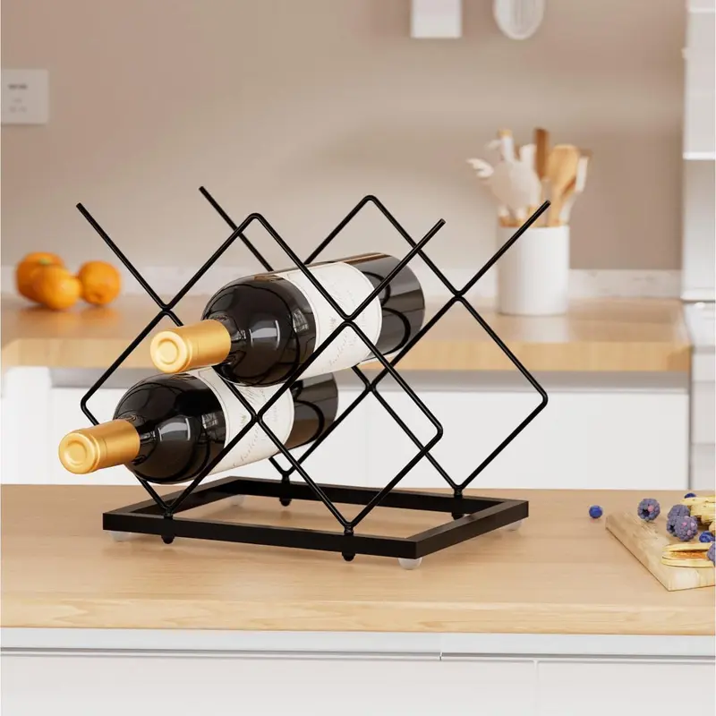 Local shipping-Deco Small Wine Rack 5 Bottle Holder - Modern Metal Wire Wine Storage for Countertop Table Top Coffee Bar Kitchen (Black) 4