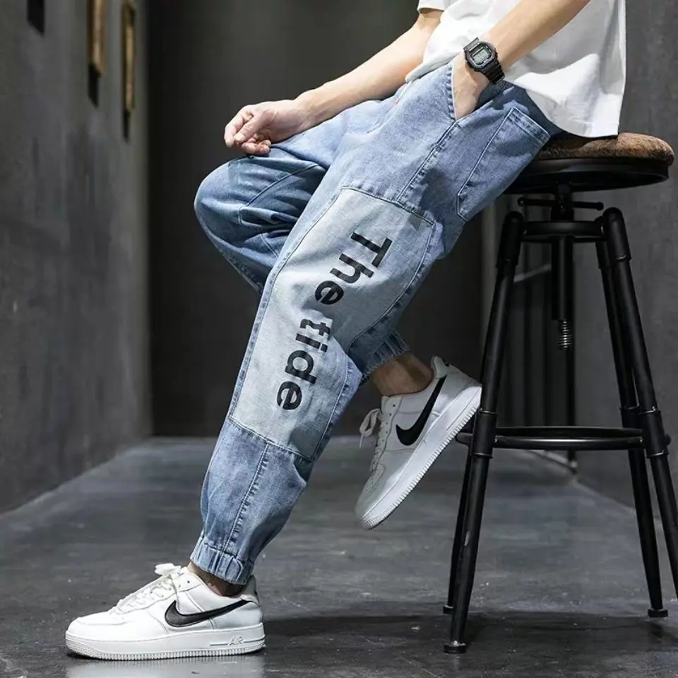 Quần Jean Thương Hiệu Thời Trang, Quần Jogger Nam, Eo Co Giãn, Ngoại Cỡ, Quần Harem, Đường May Dáng Rộng, Quần Cropped Xén, Thích Hợp Cho Mùa Xuân Và Mùa Thu