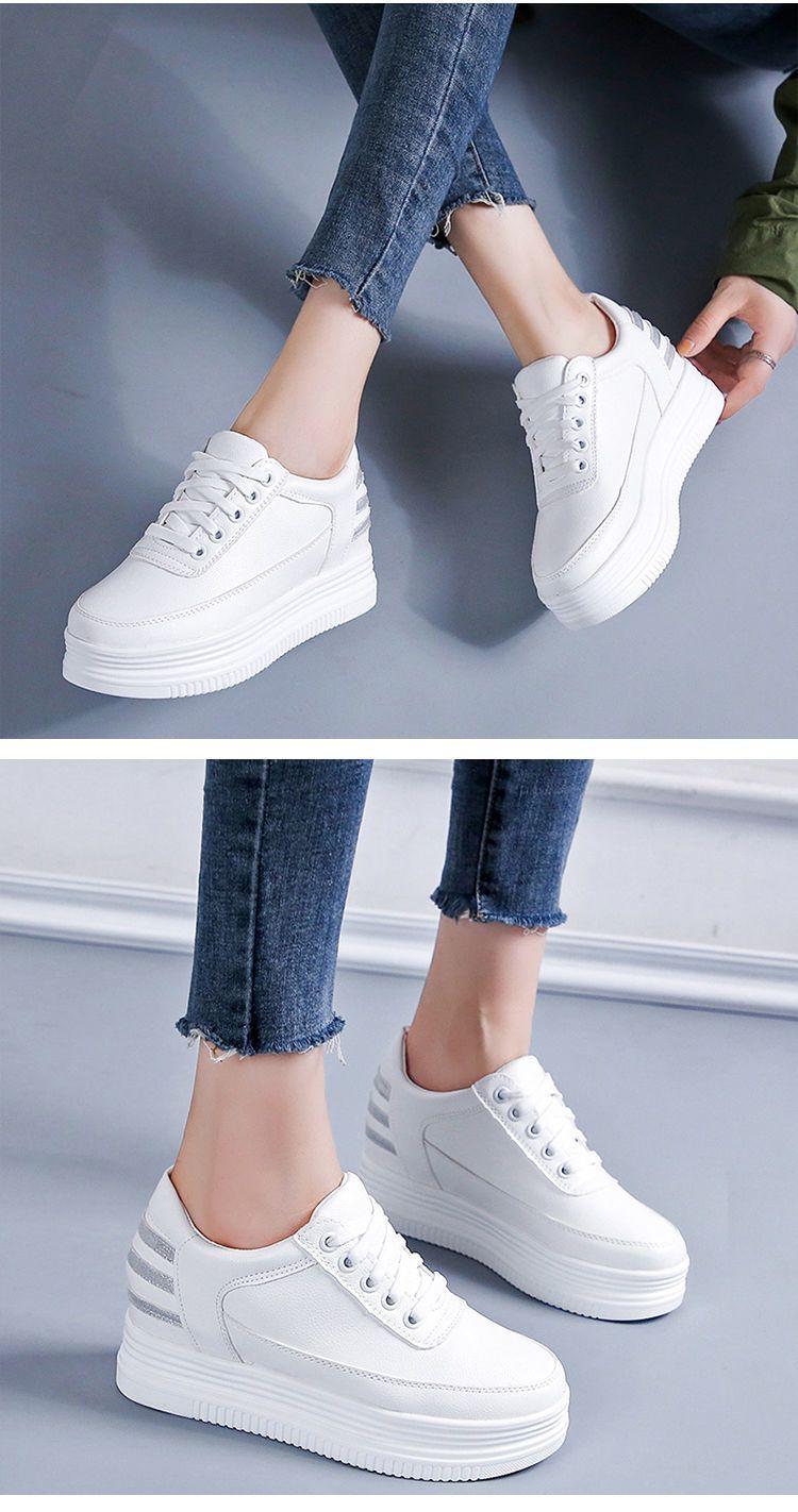 Product Introduction of Kasut Wanita, Putih, Insole Meningkatkan Ketinggian, Sesuai untuk Musim Bunga 2024, Langsing dan Serba guna, Kasut Satu Lapisan, Sneaker Baji Platform 13