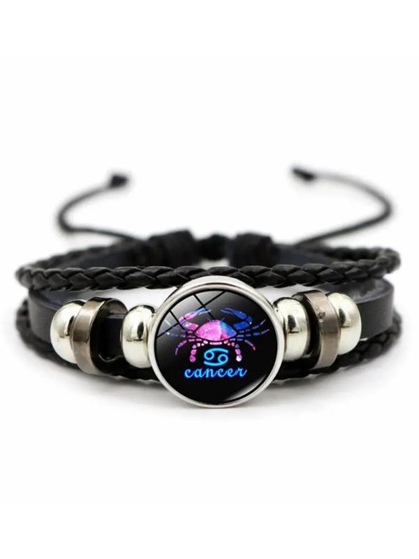 Unisex Vintage Braid Design Twelve Constellations Bracelet, Trendy Casual Beaded Constellation Sign Beaded Bracelet, Fashionable Jewelry As Birthday Gift 5
