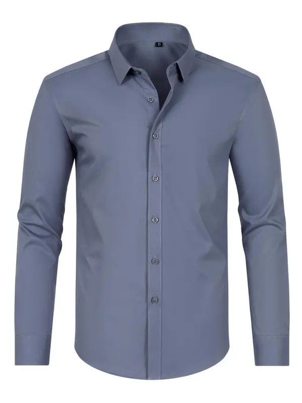 Men's Regular Fit Solid Color Button Front Shirt, Long Sleeve Woven Top For Business Work Office, Men's Top For All Seasons 2