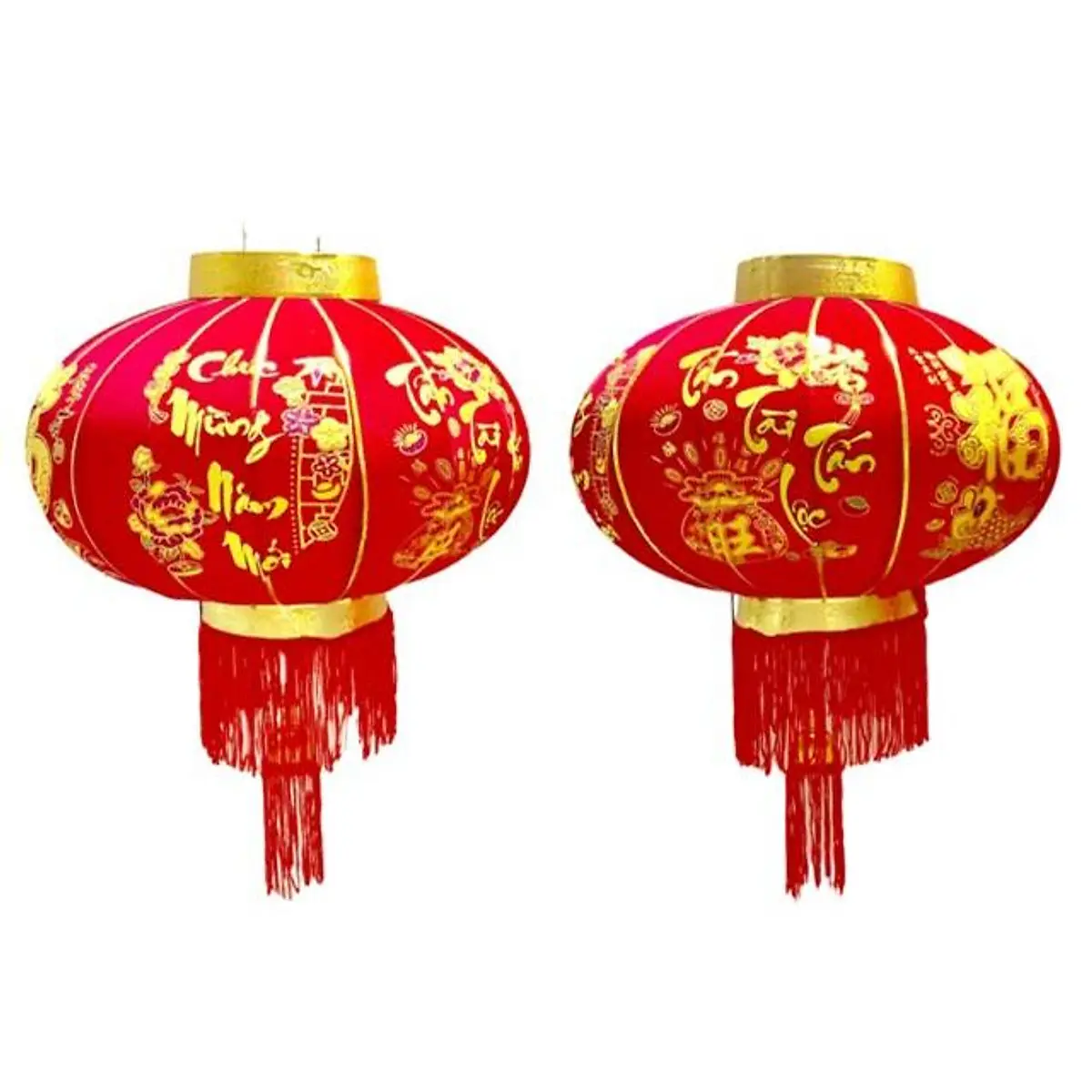 Đèn lồng nhung đỏ trang trí tết đủ size hoa văn trang nhã