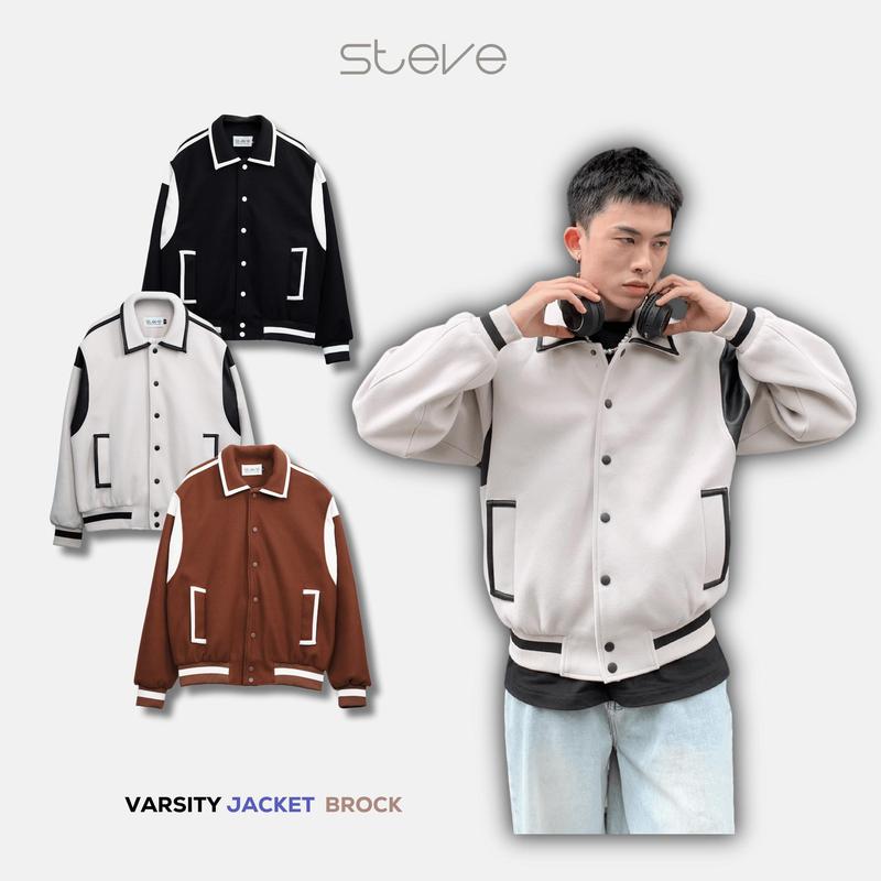 Áo khoác Varsity, Áo khoác nam nữ tay dài chất liệu dạ BROCK 2024, Có 2 phiên bản: Trần bông, lót gió Menswear Jacket - AK01, AK02