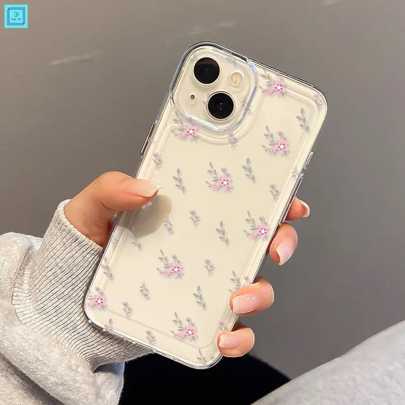 CASE SPACE BENING Softcase HP iPhone 11 12 13 14 PRO PROMAX XR  X XS XSMAX Iphone 7 8 SE2020 7plus 8plus 15promax Transparent High Quality INS-styleSmall Pink flowers for iCasing Ponsel 8