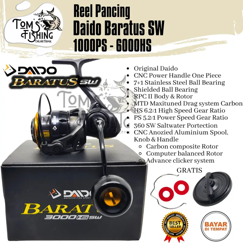 Reel Pancing DAIDO BARATUS SW 1000 - 6000 (7+1Bearing) Salt Water PH - Toms Fishing 0