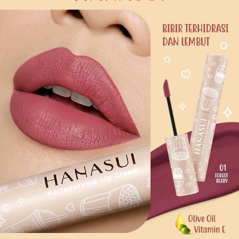 HANASUI Mattedorable Lip Cream Boba Edition Tahan Lama Bibir Lipstick Lipcream Matte Black Gloss lipstik 3