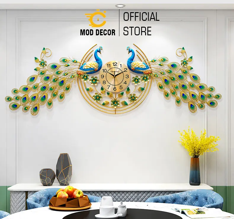 Đồng hồ treo tường chim công khổng tước CỠ ĐẠI M2888 loại 1m8*70cm Decor Decor Phòng