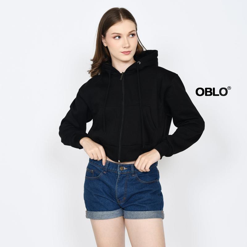 OBLO Hoodie Crop Wanita Fllece All Size Fit Fleece Tebal Zipper 3
