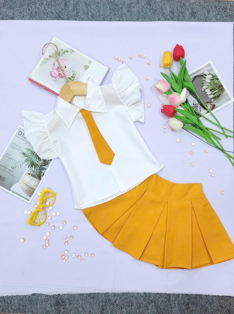 Product Introduction of (9-30kg) Set áo sơ mi tay cánh tiên + cà vạt vải lụa mềm + chân váy xếp ly chất vải tuyết mưa mềm mịn 10