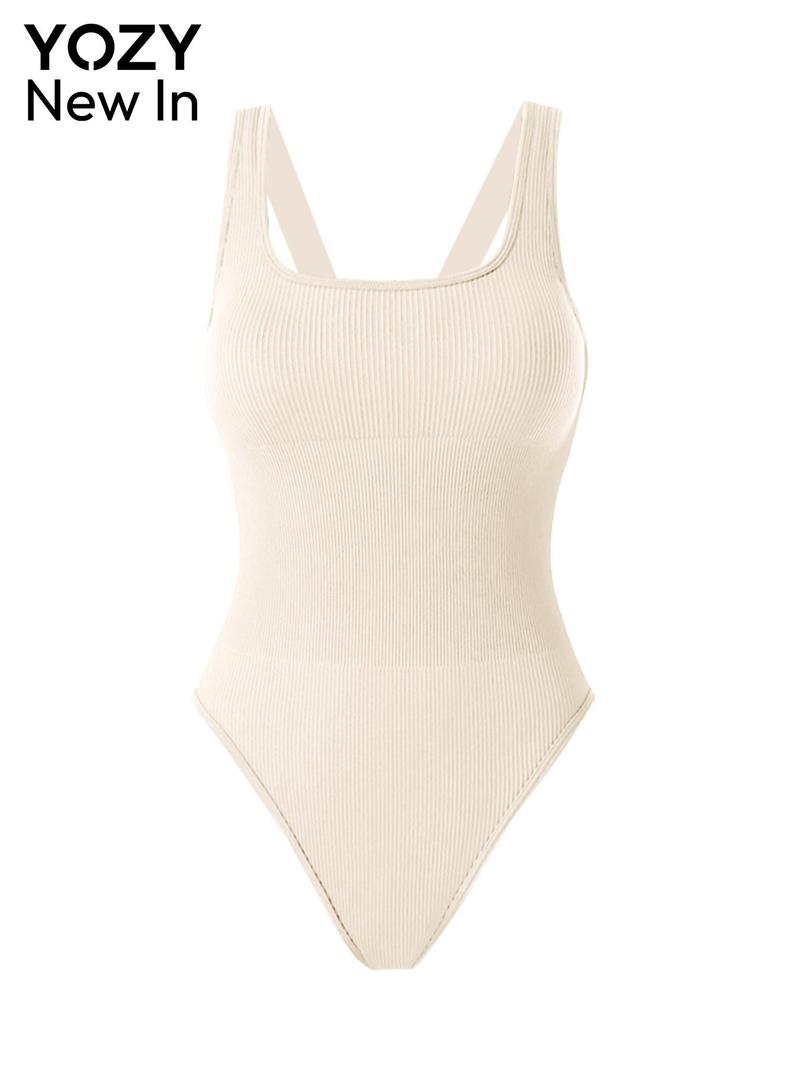 Product Introduction of YOZY Women's Solid U Neck Ribbed Seamless Bodysuit, Casual Sleeveless Bodysuit for Summer, Fashion Women's Clothing for Daily Wear 16