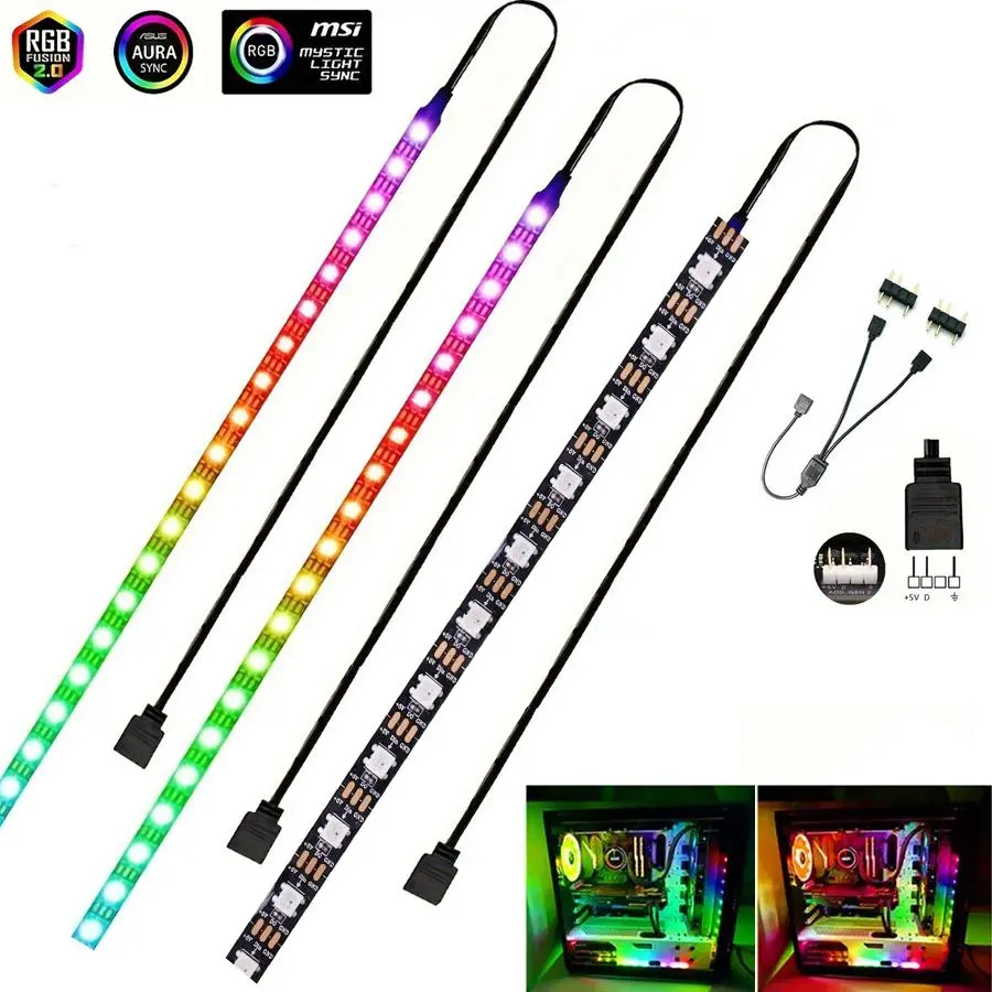 Addressable RGB PC LED Light, 5V 3PIN WS2812B Pixel LED Strip, LED Light Strip for ASUS Aura SYNC, MSI Mystic Light, Gigabyte RGB Fusion 2.0