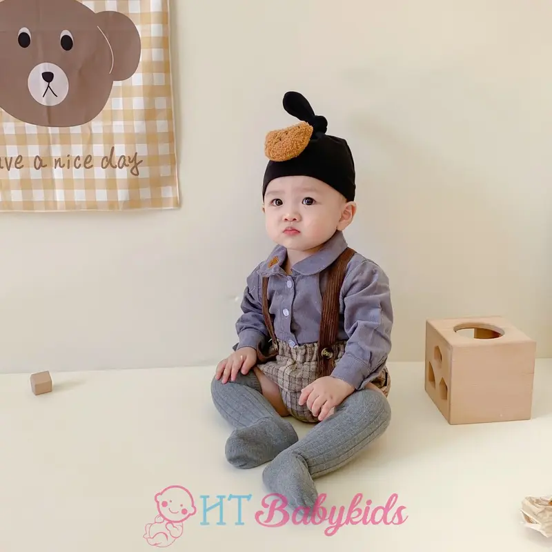 Set Nón Tất Củ Tỏi Gấu Đáng Yêu Cho Bé Trai Bé Gái Phong cách Hàn Quốc 3