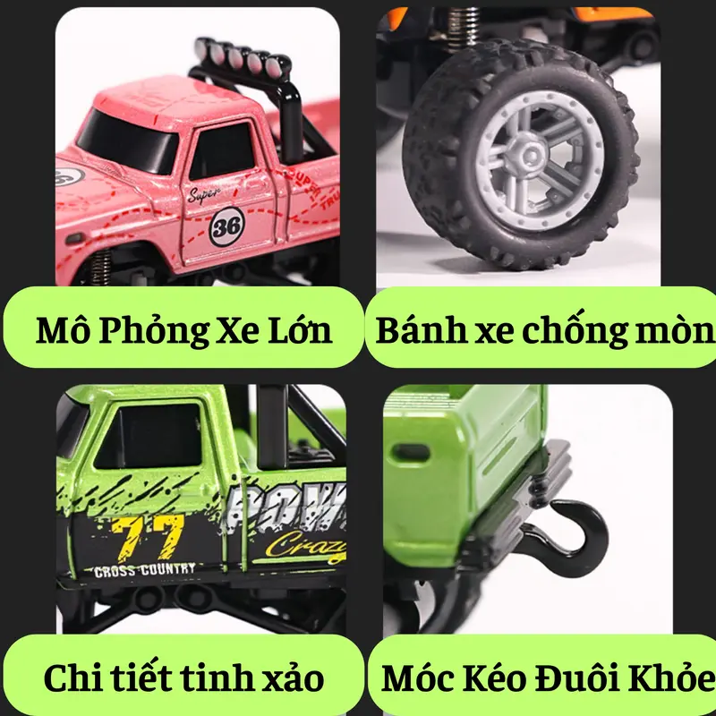 Xe Bán Tải Địa Hình Mini Tỉ Lệ 1:64, Không Bị Trùng Sóng, Có Giảm Sóc 4 Bánh, Khung Vỏ Hợp Kim Chắc Chắn, Có Đèn Trước Đèn Sau Đèn Gầm Với 3 Nấc Tốc Độ, Leo Dốc Cực Khỏe 8