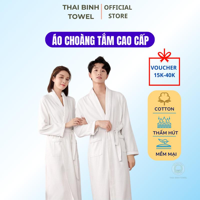 Áo choàng tắm cao cấp THAI BINH TOWEL 100 % chất cotton tổ ong đẹp cho khách sạn, du lịch, nghỉ dưỡng, Spa, Đi Biển, Đi Ngủ Nữ Women Dress Trắng