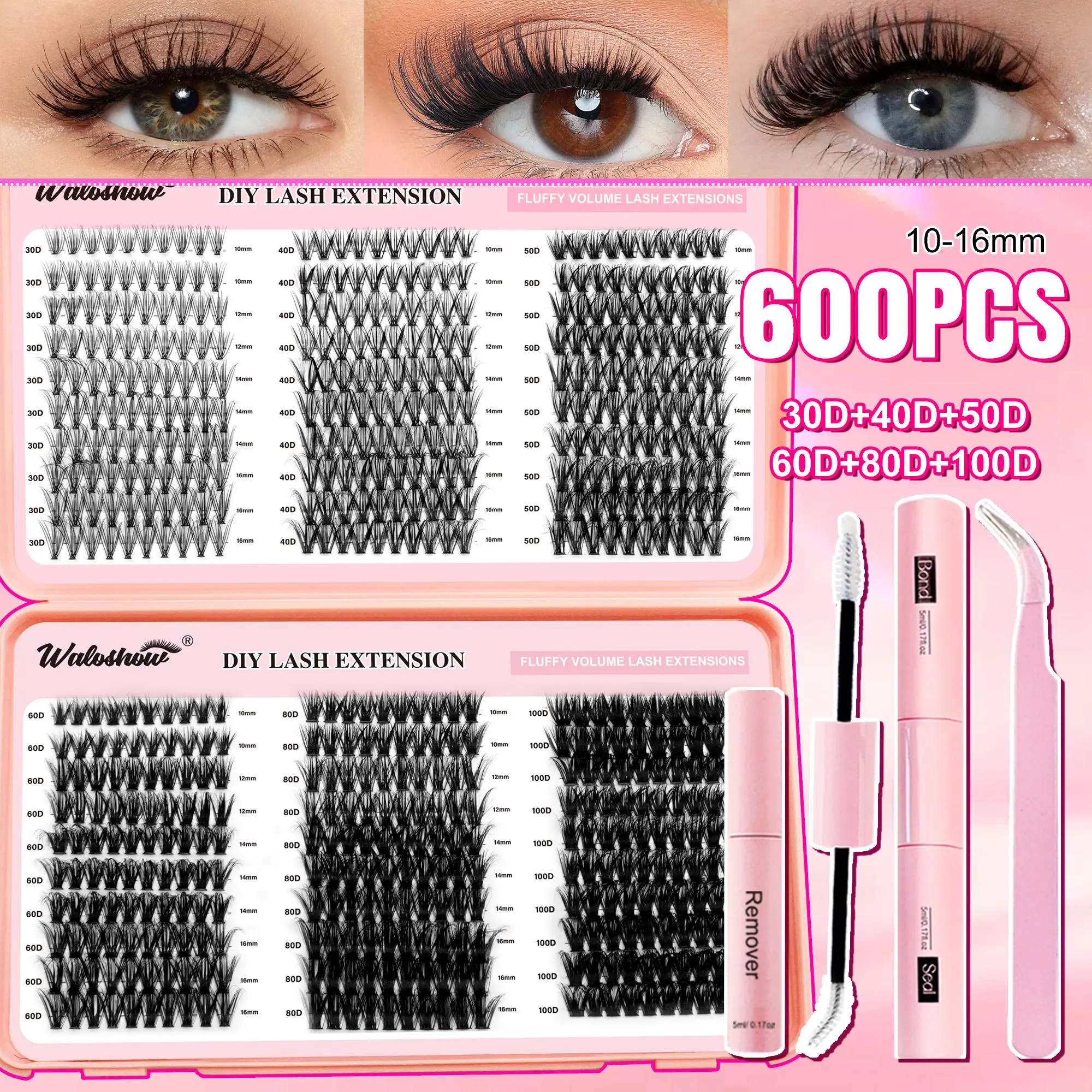 Mixed Length Individual False Eyelashes Kit, 1 Set Curling False Eyelashes with Tools, Natural Look Eye Makeup Accessories for Women, Lashes Clusters Kit