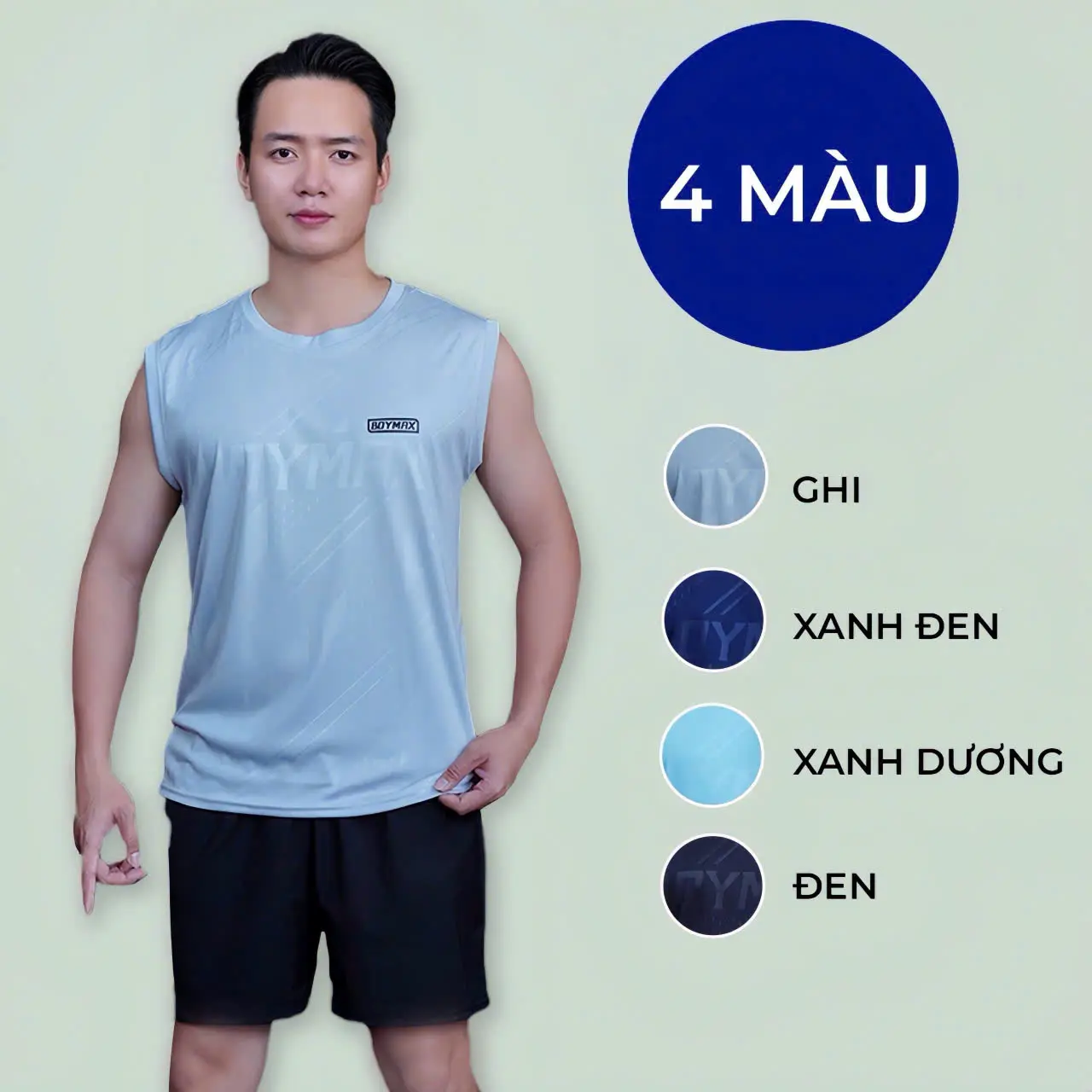 4 Áo ba lỗ nam thể thao BOOYMAAX, áo sát nách nam vải thun lạnh COOLMAX thoáng khí, khoẻ khoắn