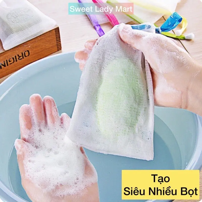 100 Túi Lưới Tạo Bọt Đựng Xà Phòng Mềm Mại Dày Dặn Tẩy Tế Bào Chết Size To 9.5cm*15cm Nhiều Màu Sắc SỈ TOÀN QUỐC (không phải loại size nhỏ, xơ thô cứng) 0