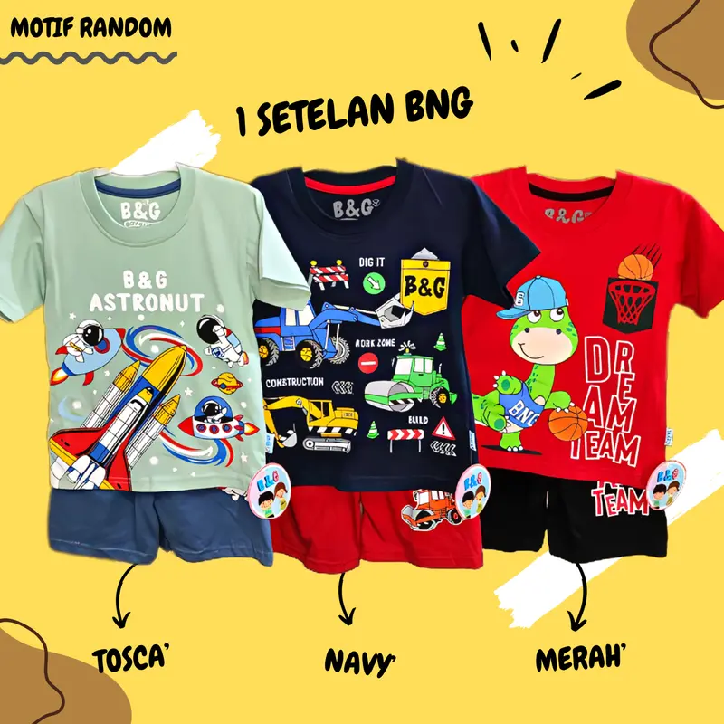 1 PCS SATUAN BAJU SETELAN ANAK COWOK SEMI JEANS KAOS MOTIF RANDOM BAJU OBLONG ANAK LEBARAN 1