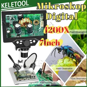 1200X  Mikroskop Digital  dengan Monitor & Stand Kaca Pembesar Elektronik HD LCD 7 inci Display  Dua Lampu Tambahan microscope digital servis hp Untuk Menyolder Papan Sirkuit PCB Perbaikan Koin Serangga