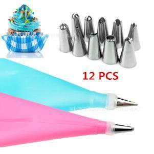 Product Introduction of ID HOME 12 PCS Set Silicone Cream Reusable Pastry Bag+10 Nozzle Set Alat Dekorasi Kue 12