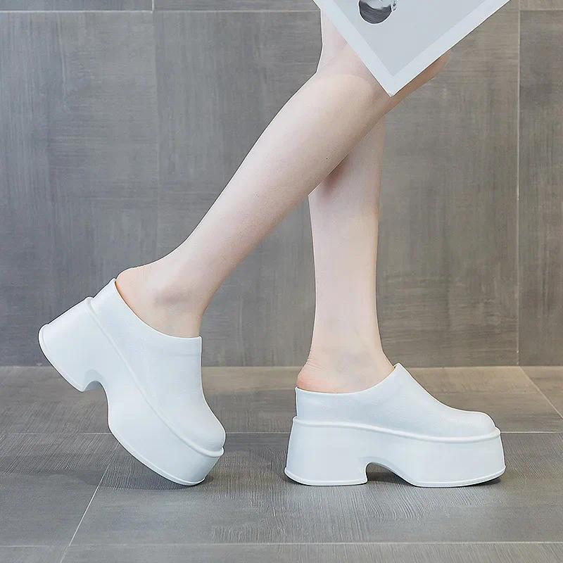 Dép Lê, 11cm, Da Thật Bò Tự Nhiên, Đế Xuồng, Giày Thể Thao, Giày Cao Gót, Dành Cho Phụ Nữ, Phong Cách ROME, Gót Ẩn, Giày Lưu Hóa, Hàng Mới Về 3