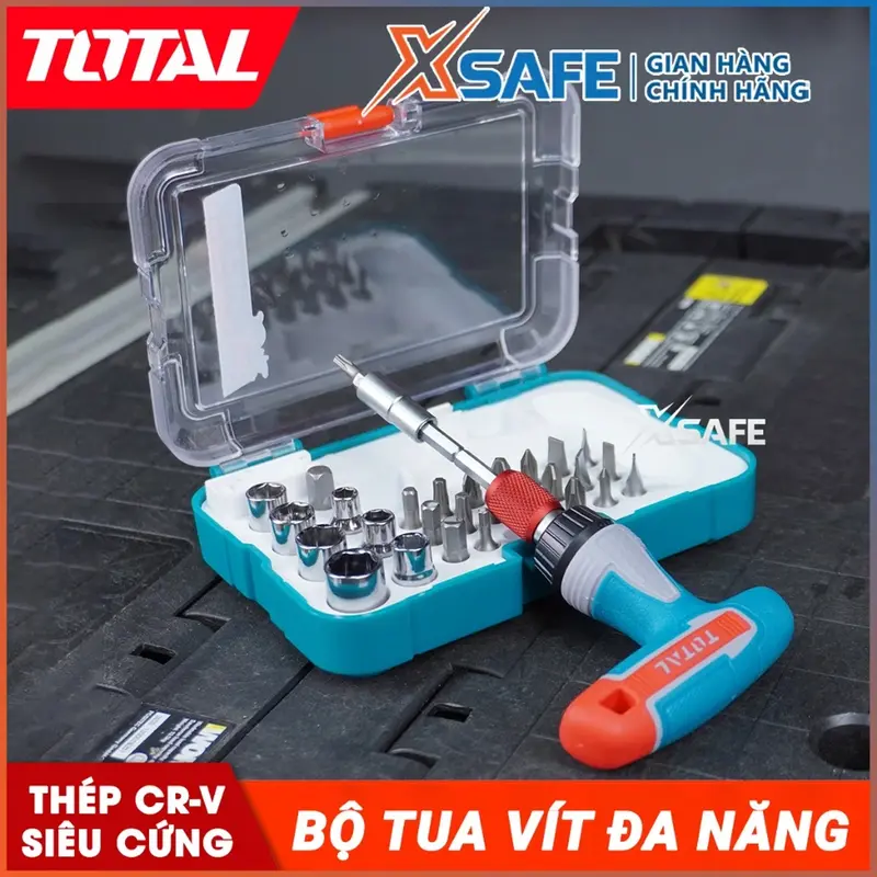 Bộ công cụ tua vít đa năng 31 chi tiết Total, bộ vít tự động tay cầm chữ T 0