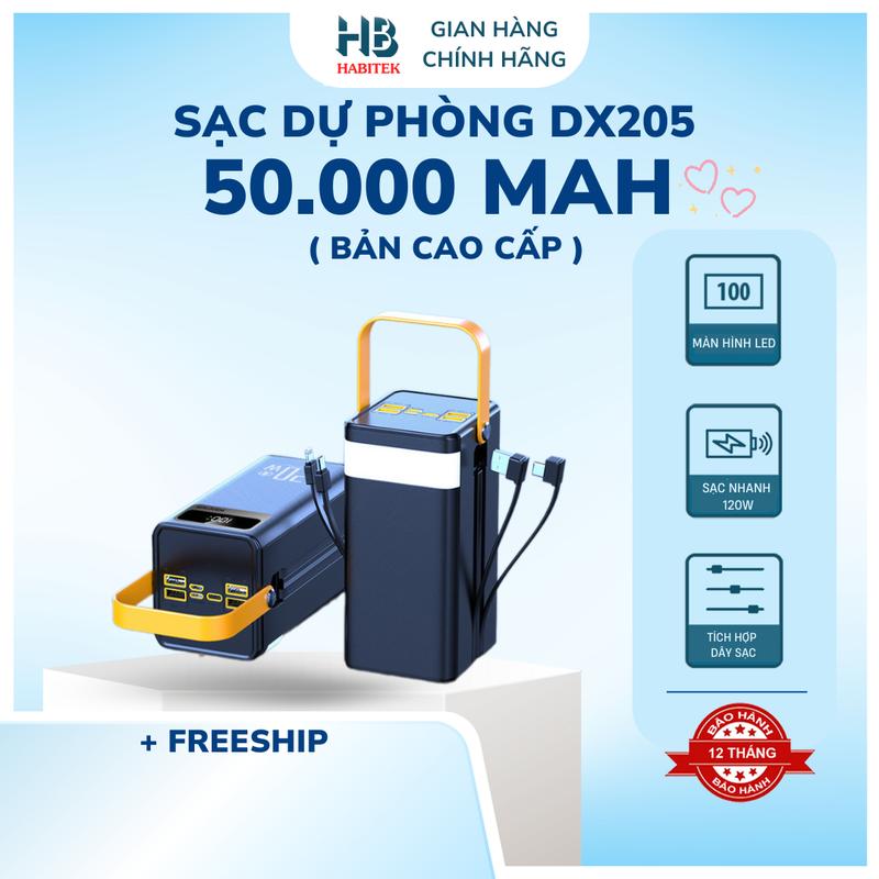 Sạc Siêu Nhanh Sạc Dự Phòng DX205 50.000MAH Sạc Siêu Nhanh 120w Tích Hợp 2 Dây Sạc Hiển Thị Đèn Led ,Bảo Hành 24 Tháng Đổi trả bất kỳ lý do gì Phụ Kiện Điện Thoại Pin Dự Phòng Sạc Pin Sạc Nhanh