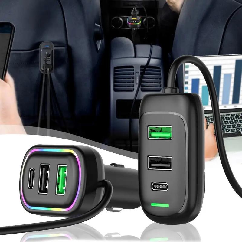 Product Introduction of ที่ชาร์จแบตในรถ USB Type-C แบบขยายด้านหลัง 6 พอร์ต พร้อมไฟ RGB, อะแดปเตอร์ไฟชาร์จเร็ว PD, เข้ากันได้กับ iPhone, แท็บเล็ต, แล็ปท็อป 13