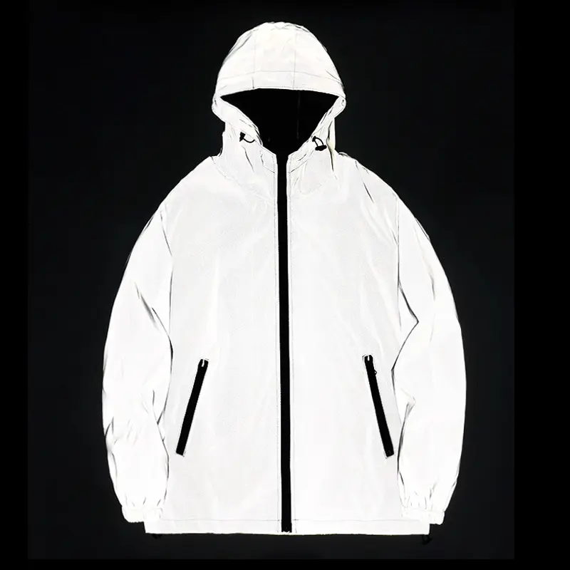 New Night Reflective Jackets Double Fabric Windbreaker Hooded Jacket Men Hip Hop Dancer singer Waterproof Zipper Coats Outwear jaket