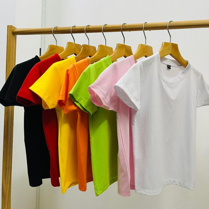 Áo thun trơn nhiều màu trẻ en,bé trai, bé gái Cotton Thông thường Cổ tròn 10kg-77kg 0