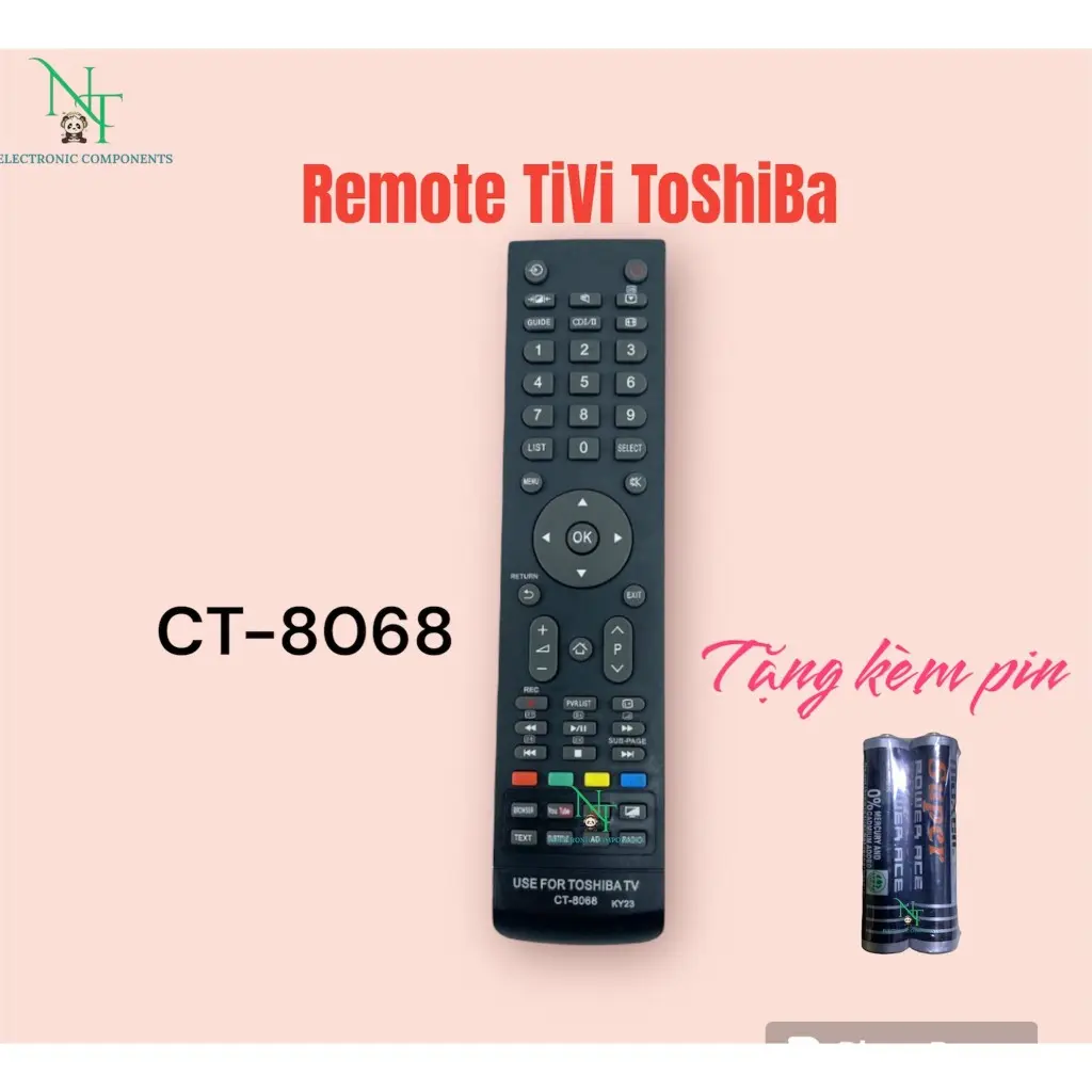 Điều khiển Remote TiVi T0SHIBA CT-8068 . Đồ bấm TiVi T0SHIBA . Tặng kèm pin sử dụng Điều Khiển Tivi remote