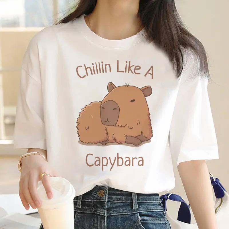 Capybara t-shirt summer top male casual japanese grunge vintage anime t shirt couple clothes graphic