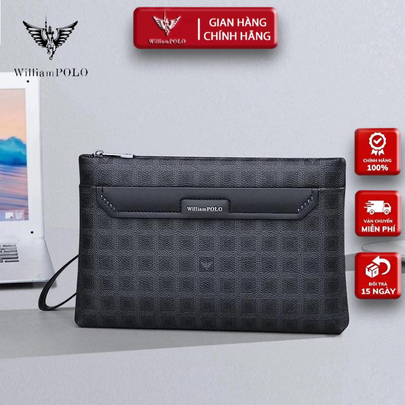  Ví Cầm Tay Nam Da Bò Clutch Nam Hàng Hiệu WilliamPoLo Túi kẹp nách nam Cao Cấp WLC14 size 27cm 